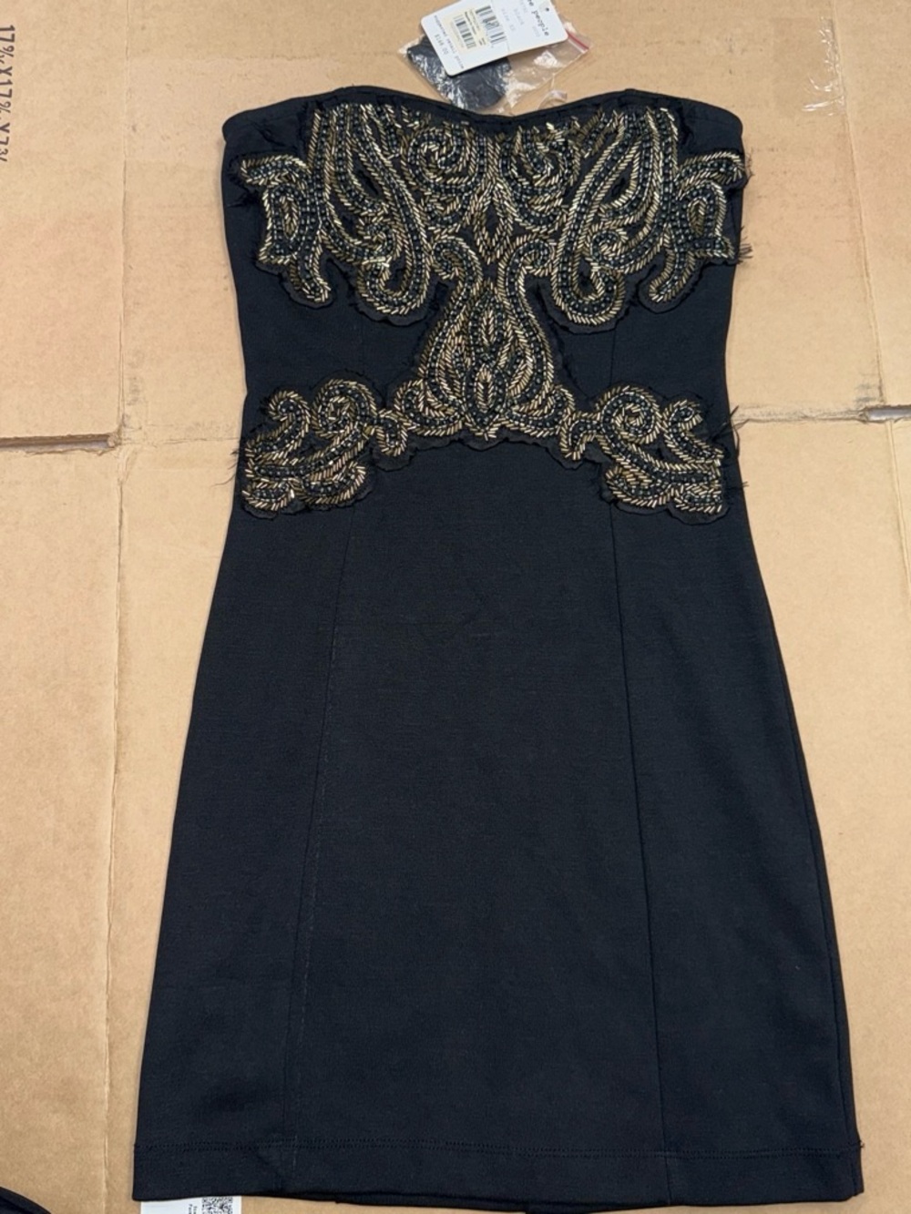 Free People Strapless Black Dress with Gold Embellishment - Picture 2 of 3